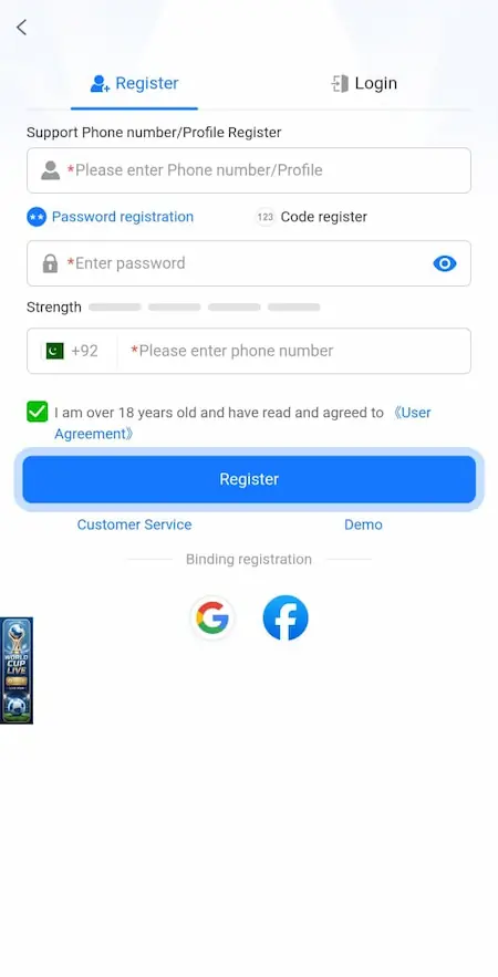 1JJ Game registration and login screen with account sign up and sign in options