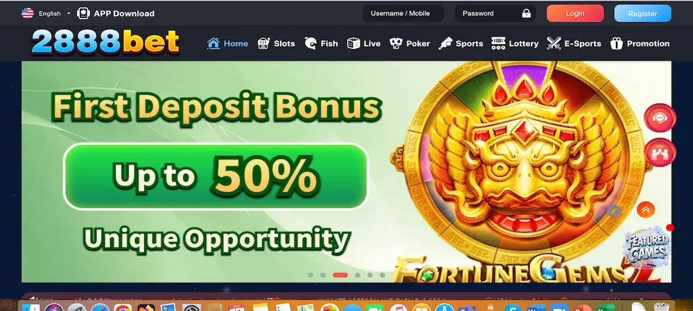 2888Bet Game Homepage Dashboard with User Balance and Navigation