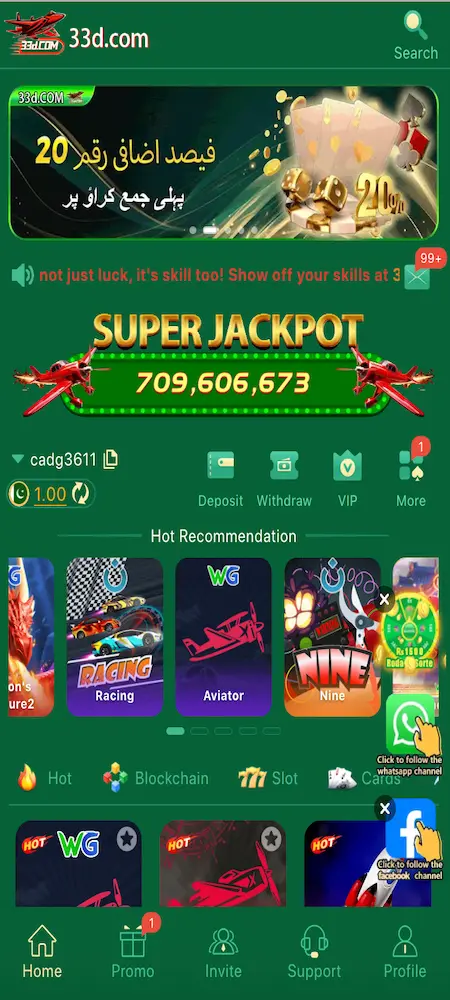 33D Game Home Interface Dashboard Showing Main Menu and User Options