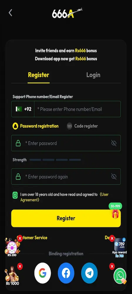 666A login page for Android users in Pakistan