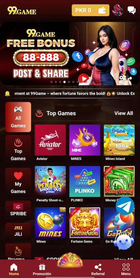 99.Game 2026 home screen showing main dashboard and simple Android app interface