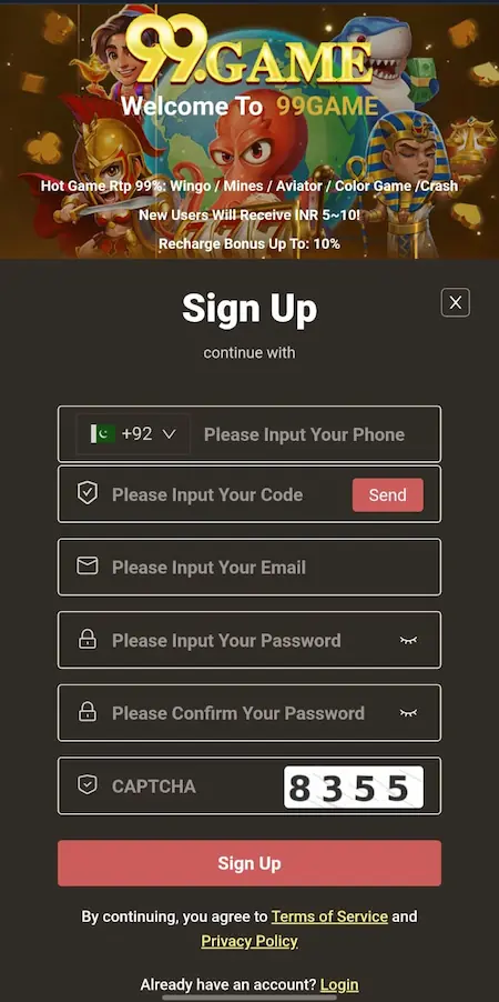 99.Game 2026 login and registration page for Android user account setup