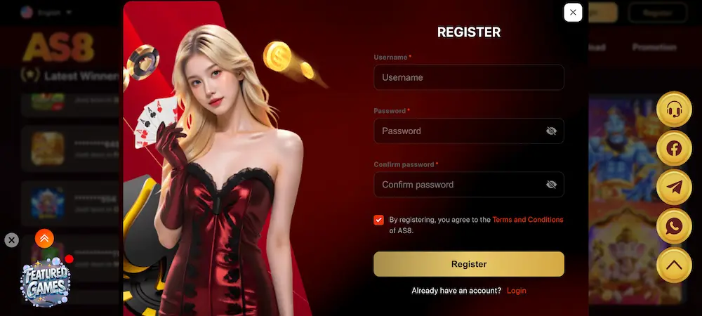 AS8 Game login and register page APK 2026 Pakistan