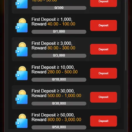 FD999 Game rewards page showing available bonuses and reward options