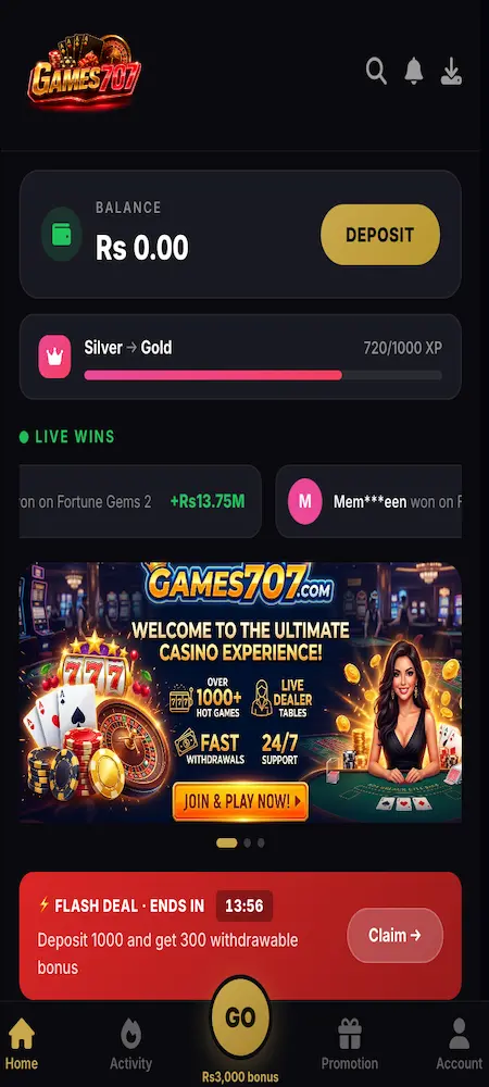 GAME 707 APK home screen