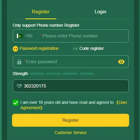  JJ99 registration with +92 phone number and 18+ checkbox