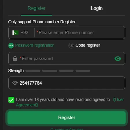 KC99 Game registration page with account sign-up form
