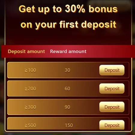 N999 Game bonus page showing a first-deposit offer with reward amounts for different deposit levels.