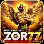 ZOR77 game logo featuring a golden winged guardian with bold ZOR77 lettering.