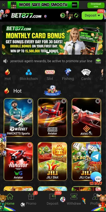 BET877 Game 2026 APK home screen showing main dashboard interface for Android users in Pakistan latest version.