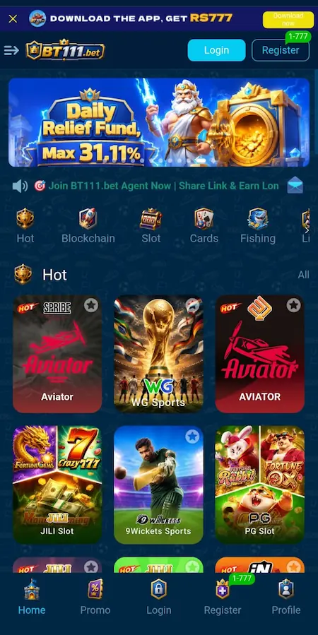 BT111 home screen dashboard on Android