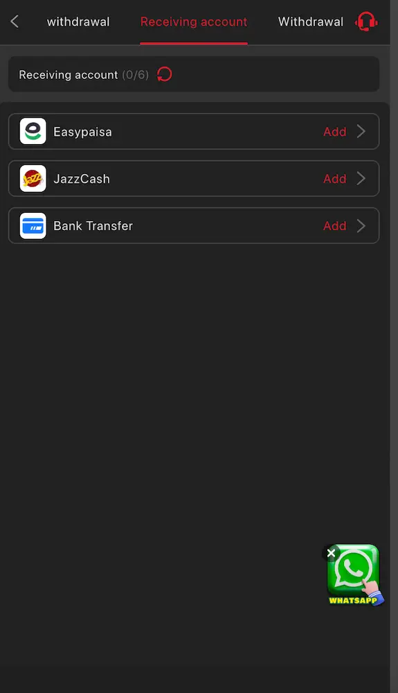 E98 Game withdrawal page with JazzCash and Easypaisa cash out options