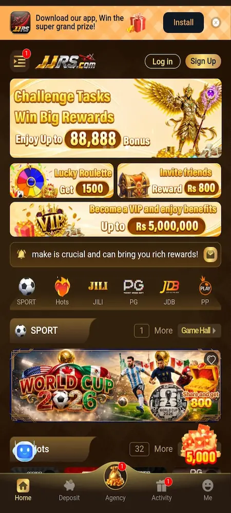 JJRS Game home interface dashboard