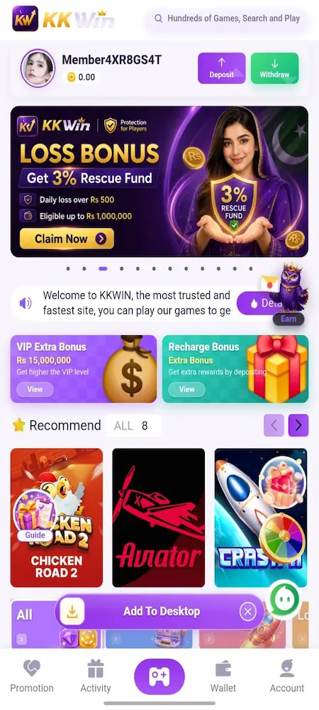 kkwin game features and promo bonus