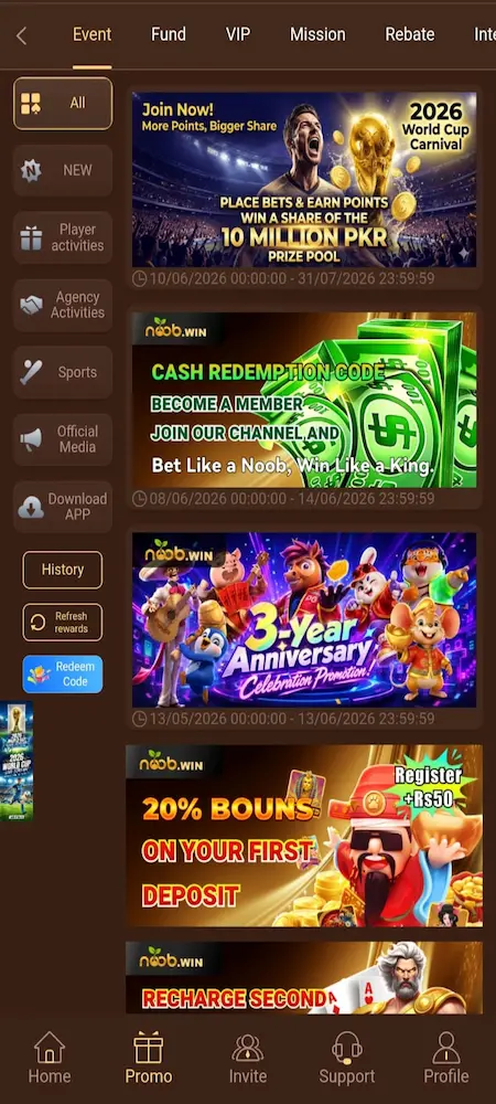 Noob Win Game Special Offers and Bonus Rewards Screen APK