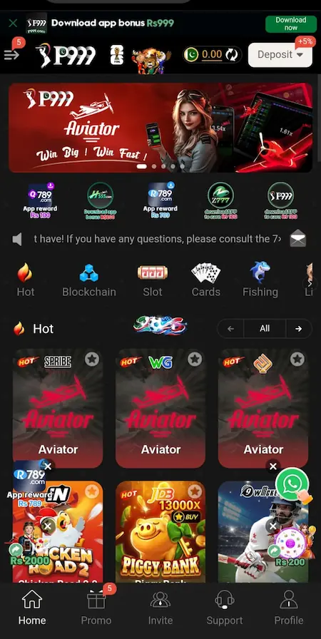 P999 Game APK Download 2026 screen interface showing latest version mobile gaming dashboard