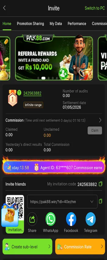 PAK88 Game referral invitation system for earning rewards