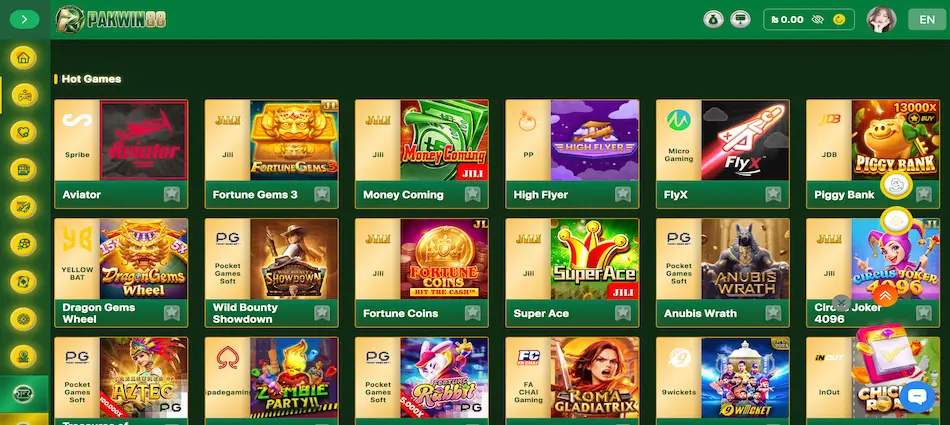 PAKWIN88 available games list interface 2026