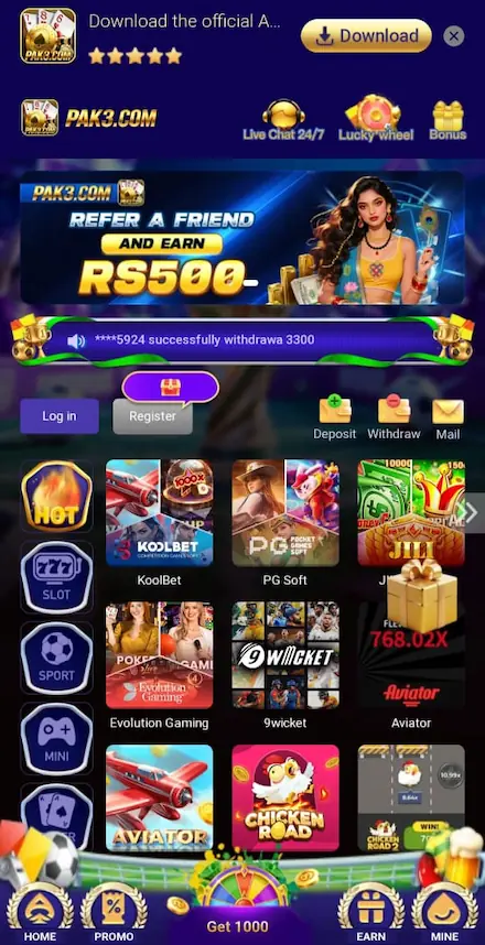 PAK3 Game APK 2026 homescreen interface