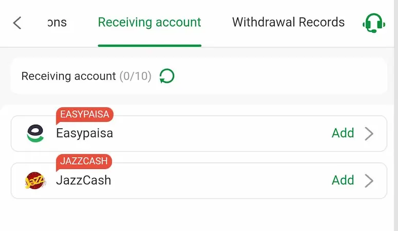 PK6 Game APK 2026 withdrawal page showing Easypaisa, JazzCash and bank transfer options for users in Pakistan.