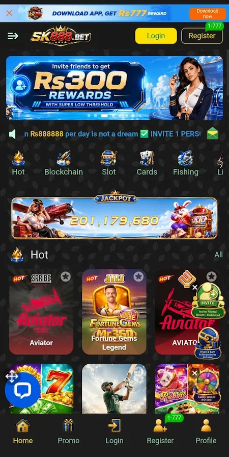 SK888 Bet Game main user interface dashboard display showing real money multiplier settings, wallet options, and live online lobbies on a mobile phone screen.